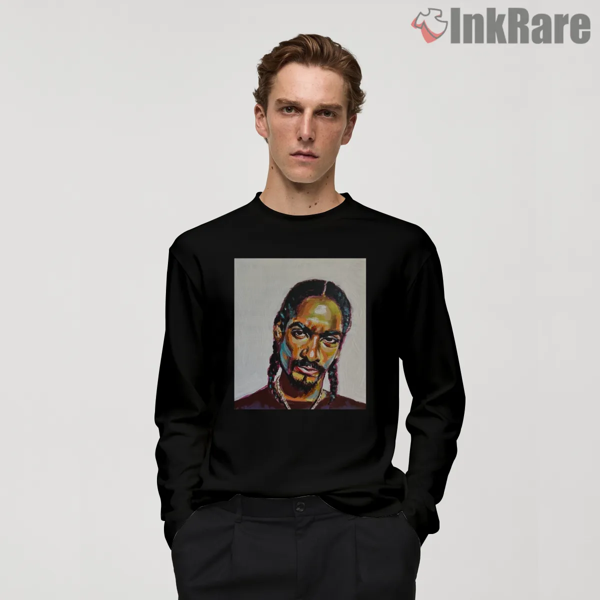 Snoop Dogg Color Brushstroke Portrait Long Sleeve Black Snoop Dogg Color Brushstroke Portrait Shirt on black long sleeve shirt for men graphic tee
