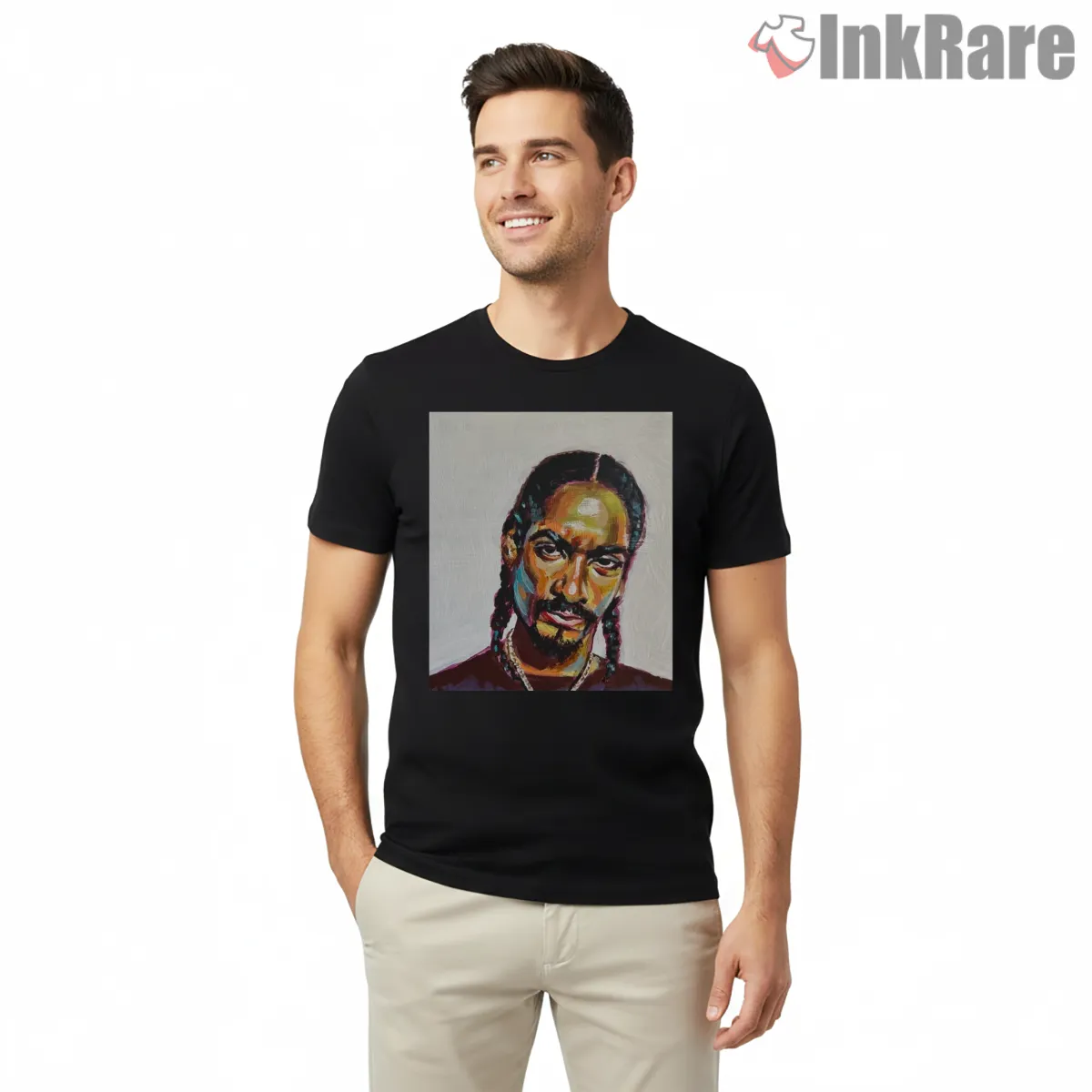 Snoop Dogg Color Brushstroke Portrait Short Sleeve Black Snoop Dogg Color Brushstroke Portrait Shirt on black short sleeve shirt for men graphic tee