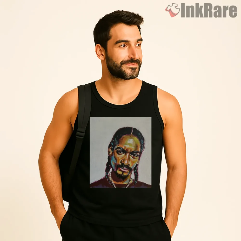 Snoop Dogg Color Brushstroke Portrait Shirt on black tank top for men graphic tee