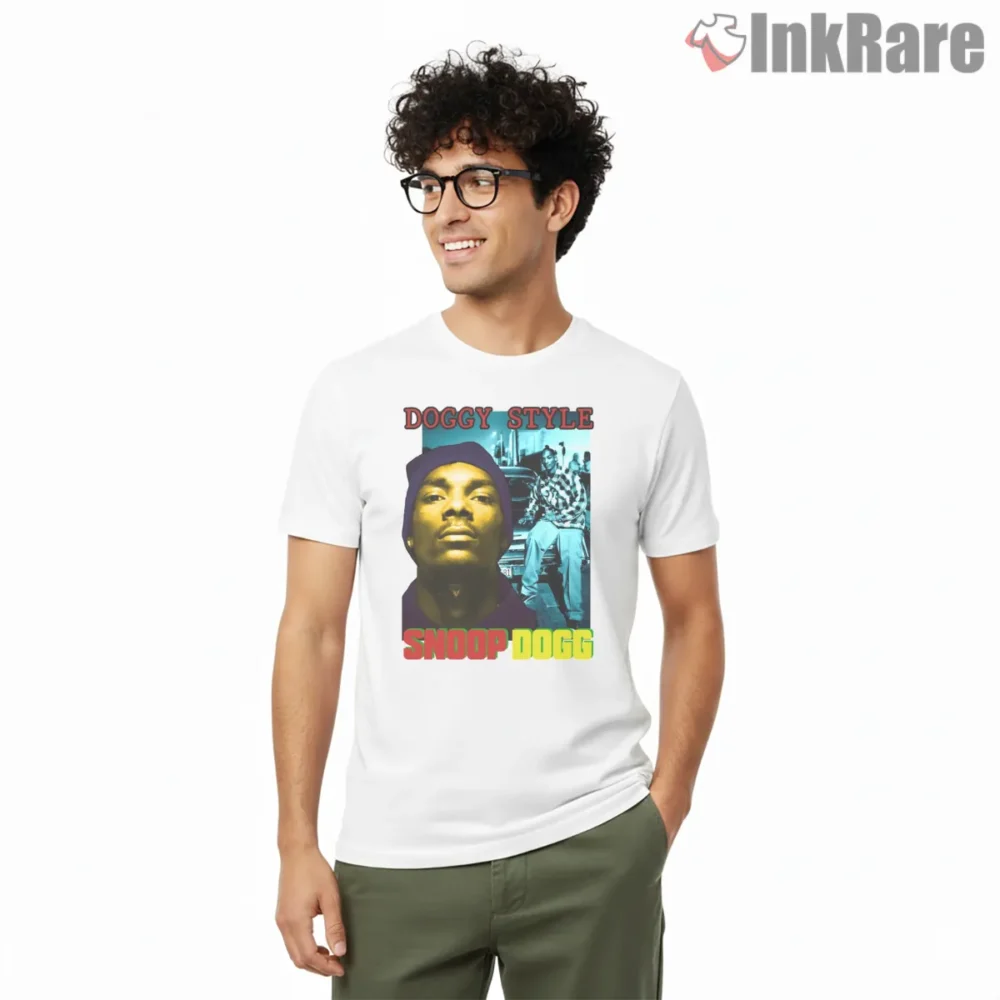 Snoop Dogg Doggy Style Classic Cover Shirt on white short sleeve shirt for men graphic tee