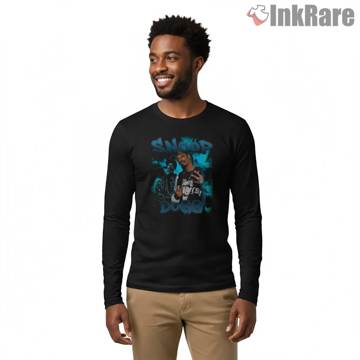 Snoop Dogg Electric Blue Nineties Collage Long Sleeve Black Snoop Dogg Electric Blue Nineties Collage Shirt on black long sleeve shirt for men graphic tee
