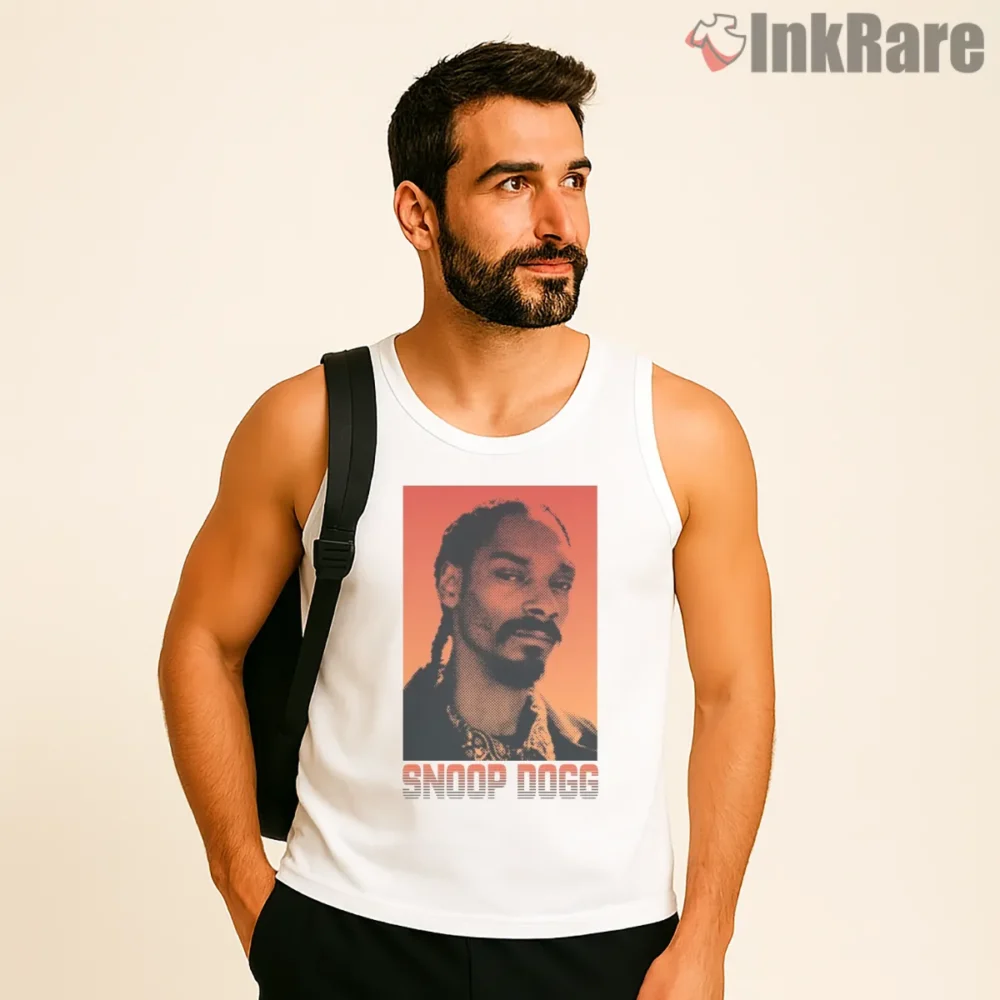 Snoop Dogg Ember Glow Portrait Shirt on white tank top for men graphic tee
