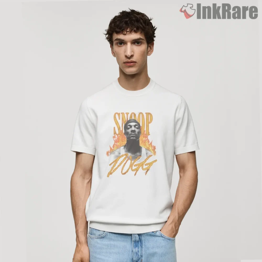 Snoop Dogg Flaming Vintage Nineties Shirt on white short sleeve shirt for men graphic tee