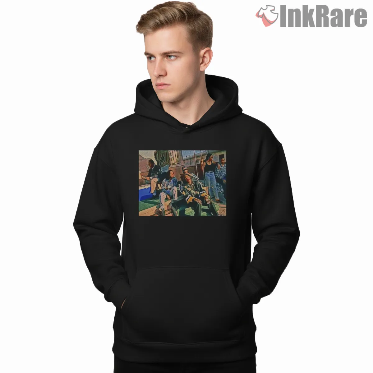 Snoop Dogg Laid Back Backyard Crew Shirt on black hoodie for men graphic tee