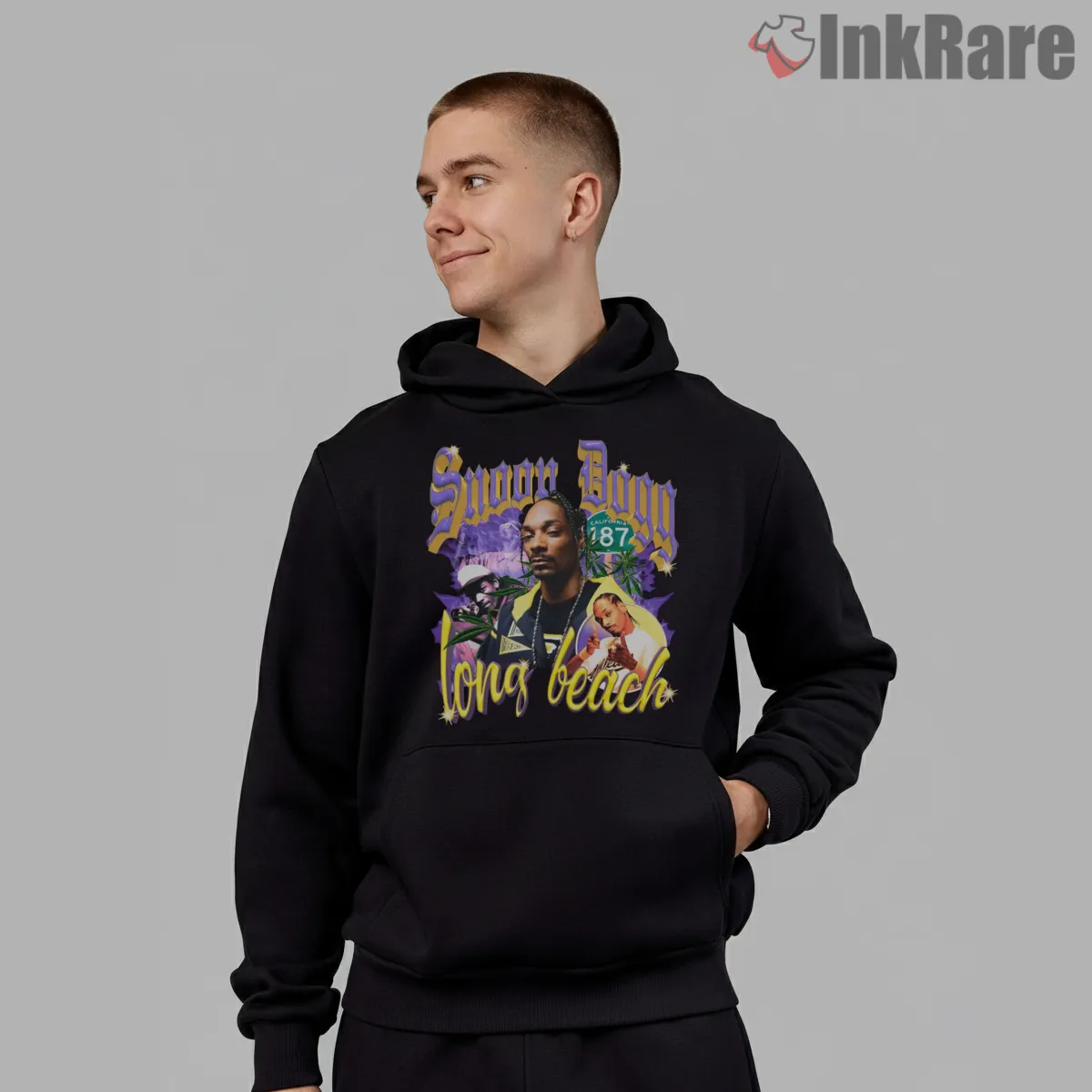 Snoop Dogg Long Beach Palm Nights Shirt on black hoodie for men graphic tee