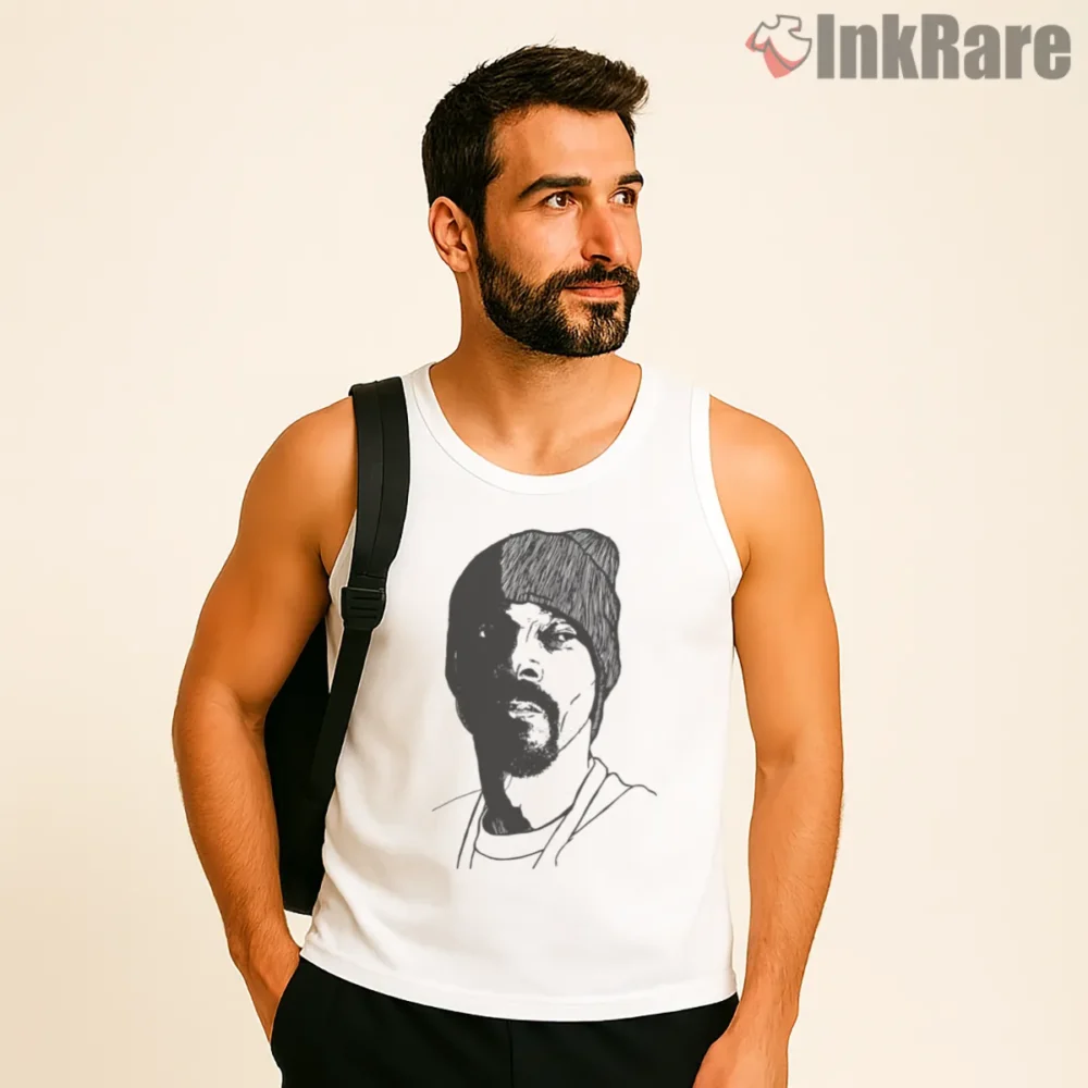 Snoop Dogg Minimal Line Art Shirt on white tank top for men graphic tee