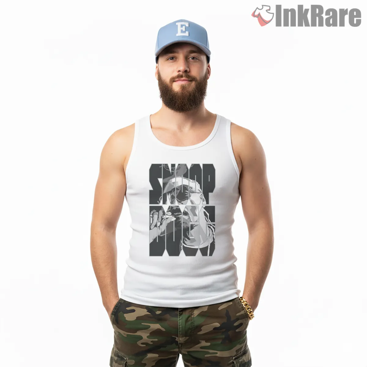 Snoop Dogg Monochrome Name Grid Tank Top White Snoop Dogg Monochrome Name Grid Shirt on white tank top for men graphic tee