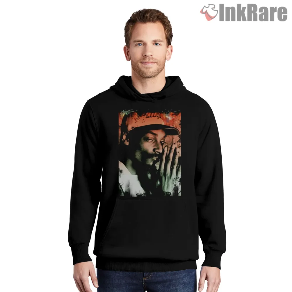 Snoop Dogg Moody Prayer Pose Shirt on black hoodie for men graphic tee