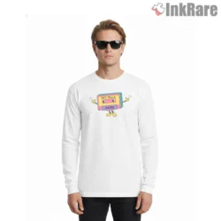 Snoop Dogg Nineties Cassette Mascot Shirt on white long sleeve shirt for men graphic tee