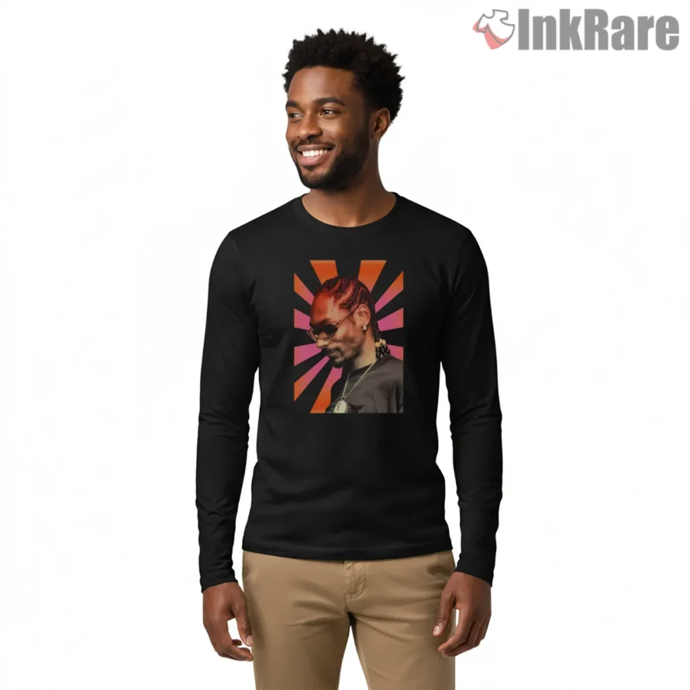 Snoop Dogg Old School Sunset Portrait Shirt on black long sleeve shirt for men graphic tee