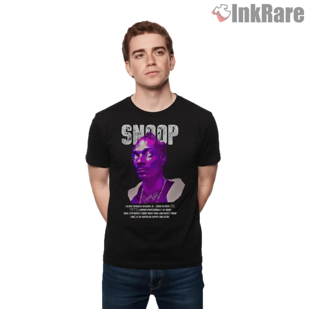 Snoop Dogg Purple Haze Pop Art Shirt on black short sleeve shirt for men graphic tee