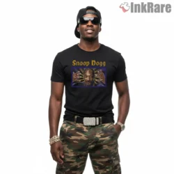 Snoop Dogg Purple Spotlight Hands Up Shirt on black short sleeve shirt for men graphic tee