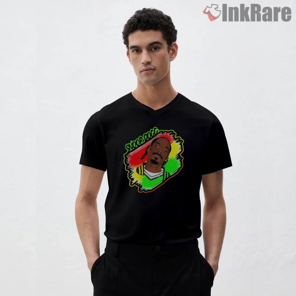Snoop Dogg Rasta Jamaica Smoke Vibes Shirt on black v-neck shirt for men graphic tee