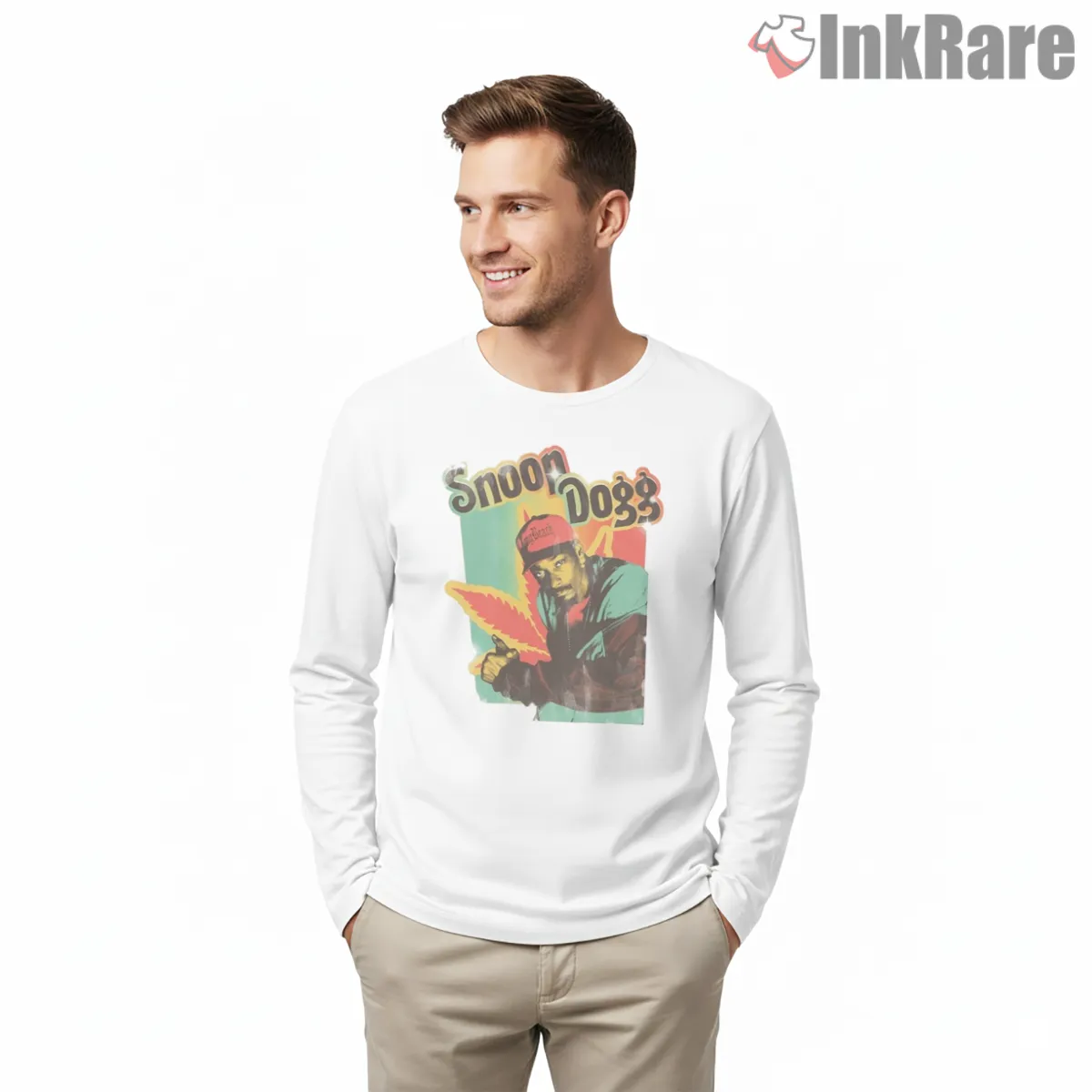 Snoop Dogg Red Cap Nineties Poster Long Sleeve White Snoop Dogg Red Cap Nineties Poster Shirt on white long sleeve shirt for men graphic tee