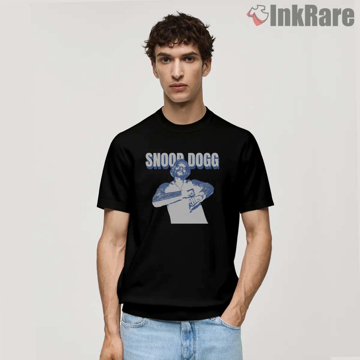 Snoop Dogg Retro Blue Rap Poster Shirt on black short sleeve shirt for men graphic tee