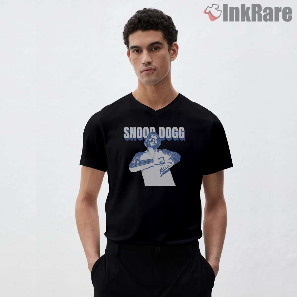 Snoop Dogg Retro Blue Rap Poster V Neck Black Snoop Dogg Retro Blue Rap Poster Shirt on black v-neck shirt for men graphic tee