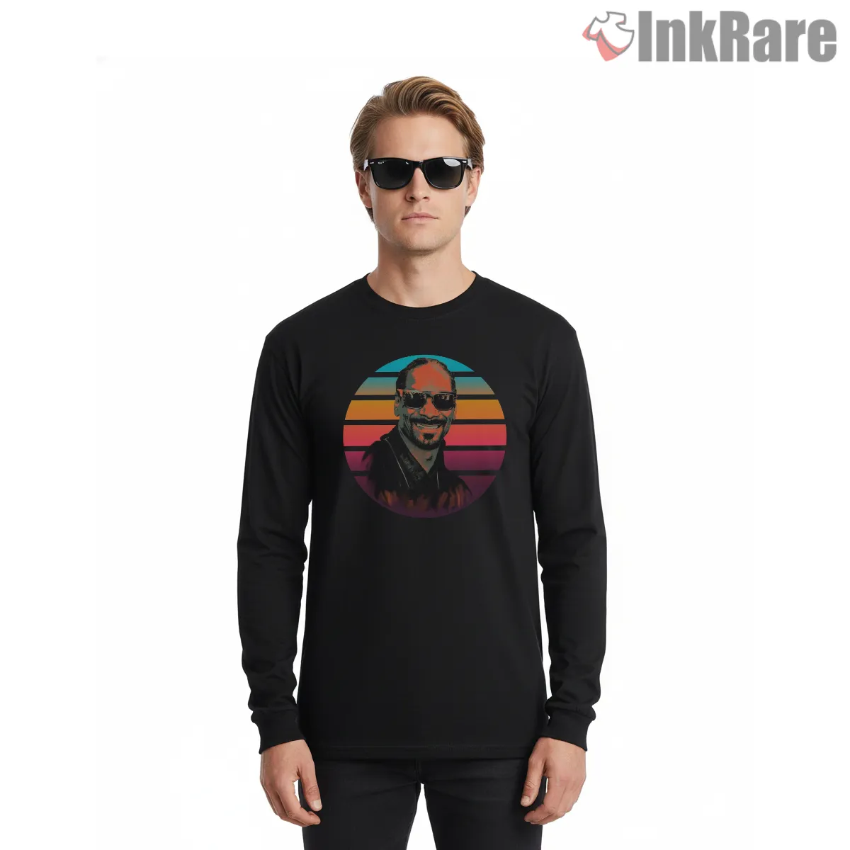 Snoop Dogg Retro Sunset Circle Long Sleeve Black Snoop Dogg Retro Sunset Circle Shirt on black long sleeve shirt for men graphic tee