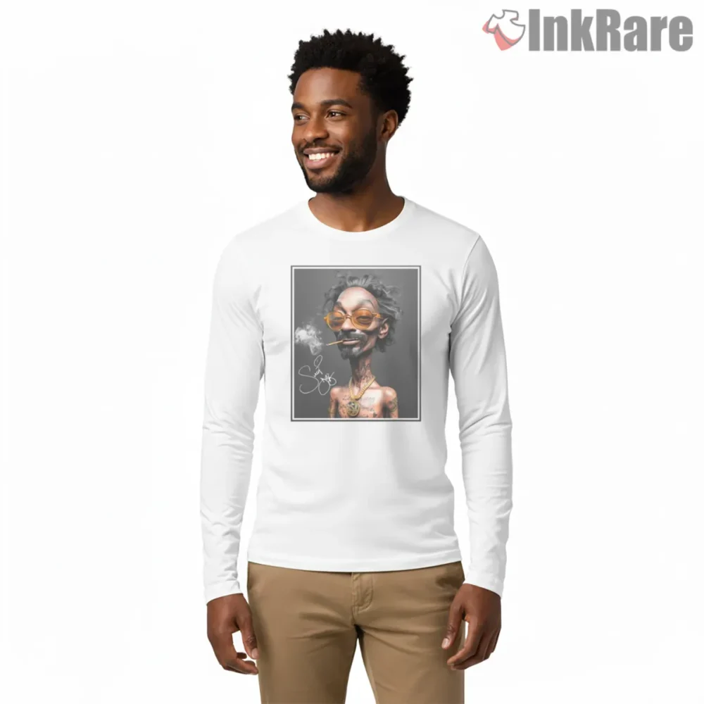 Snoop Dogg Smoky Street Merch Illustration Shirt on white long sleeve shirt for men graphic tee