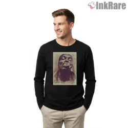 Snoop Dogg Smoky Watercolor Portrait Shirt on black long sleeve shirt for men graphic tee
