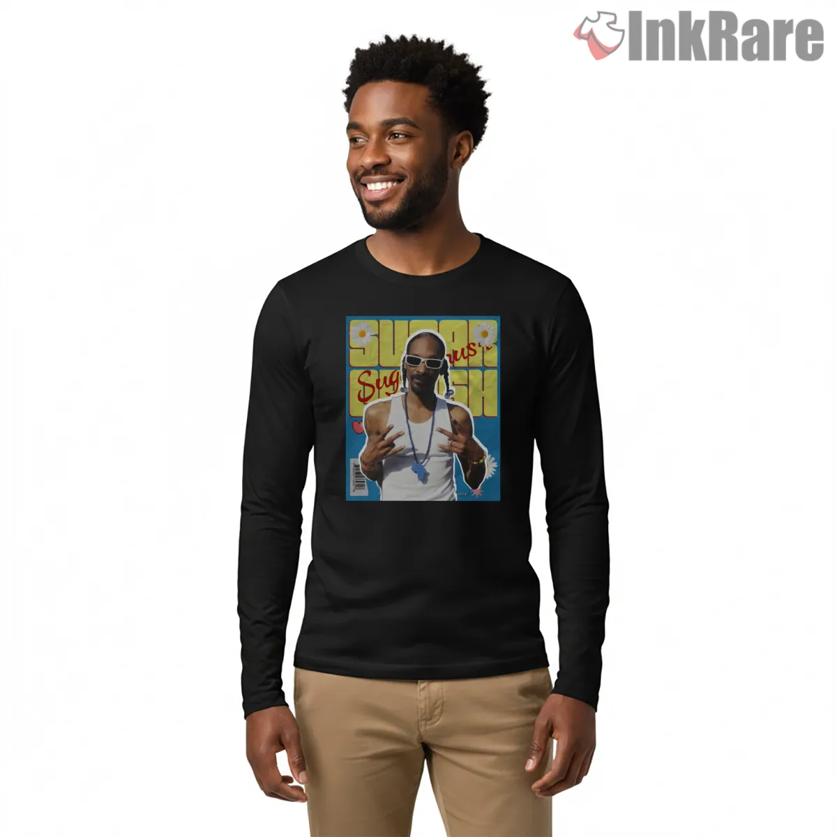 Snoop Dogg Sugar Style Magazine Cover Shirt on black long sleeve shirt for men graphic tee