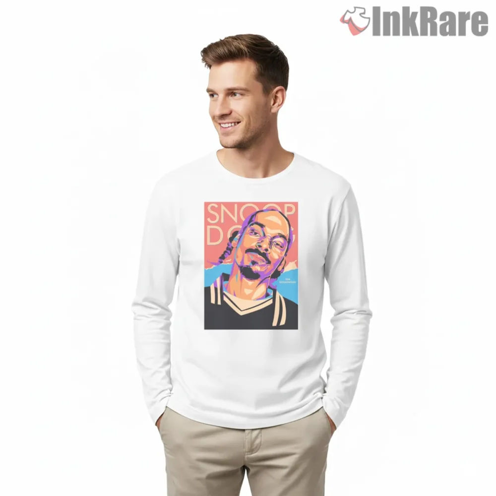 Snoop Dogg Tha Doggfather Color Block Pop Art Shirt on white long sleeve shirt for men graphic tee