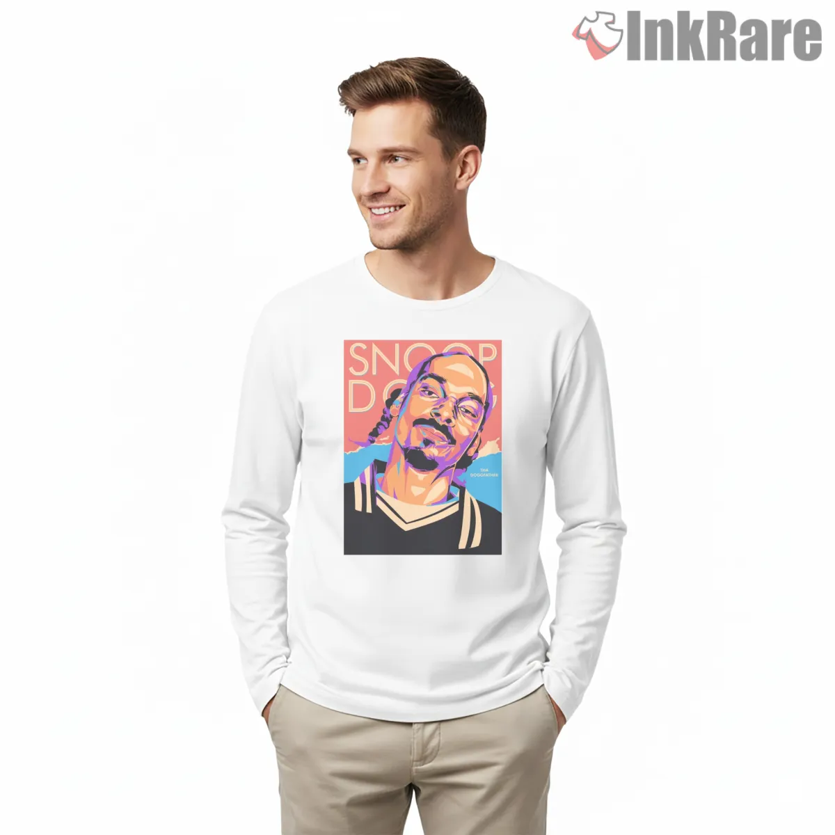 Snoop Dogg Tha Doggfather Color Block Pop Art Long Sleeve White Snoop Dogg Tha Doggfather Color Block Pop Art Shirt on white long sleeve shirt for men graphic tee