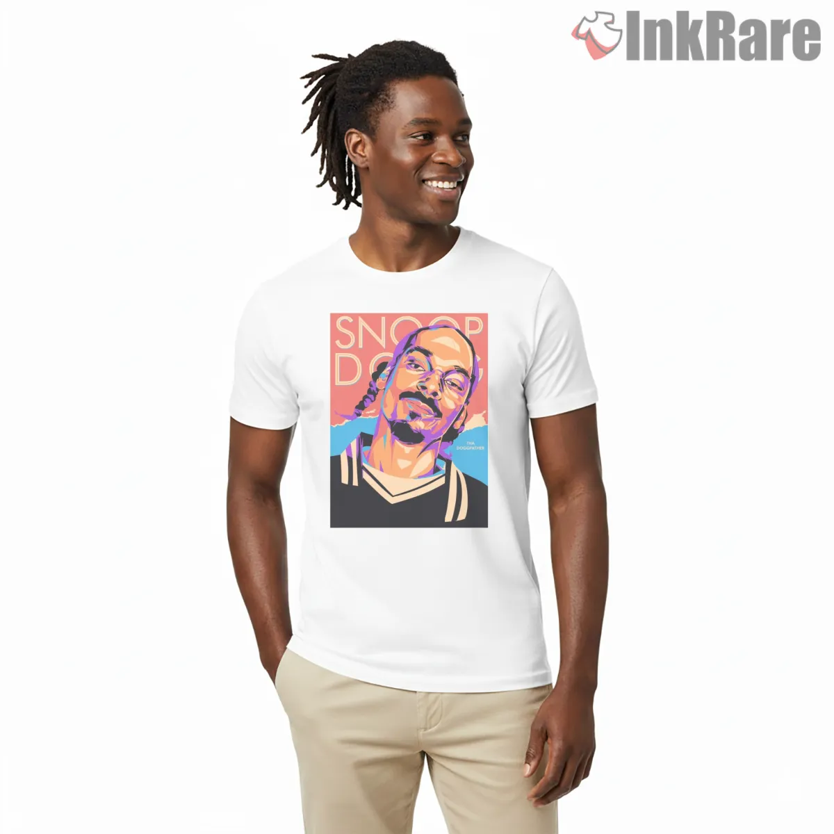 Snoop Dogg Tha Doggfather Color Block Pop Art Shirt on white short sleeve shirt for men graphic tee