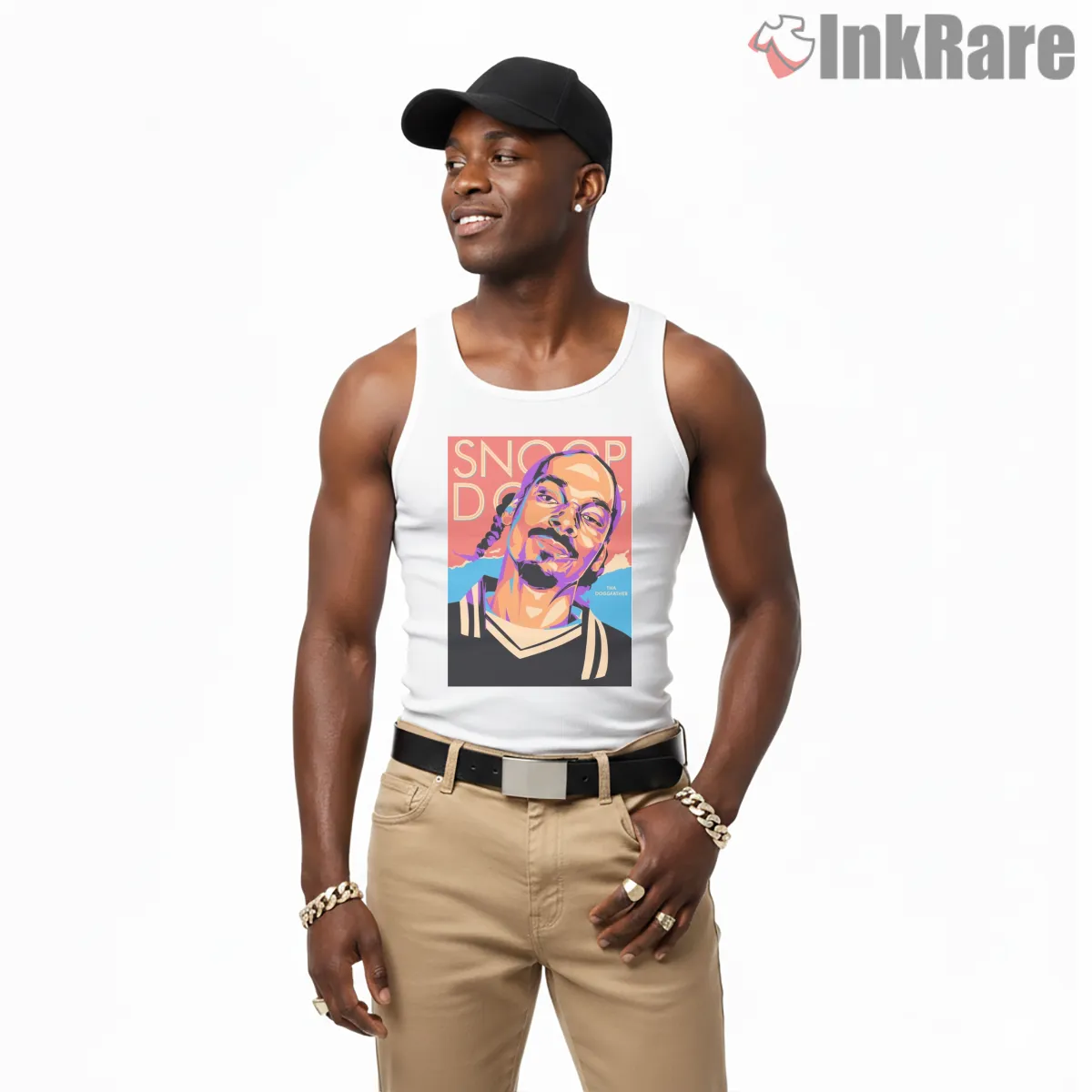 Snoop Dogg Tha Doggfather Color Block Pop Art Tank Top White Snoop Dogg Tha Doggfather Color Block Pop Art Shirt on white tank top for men graphic tee