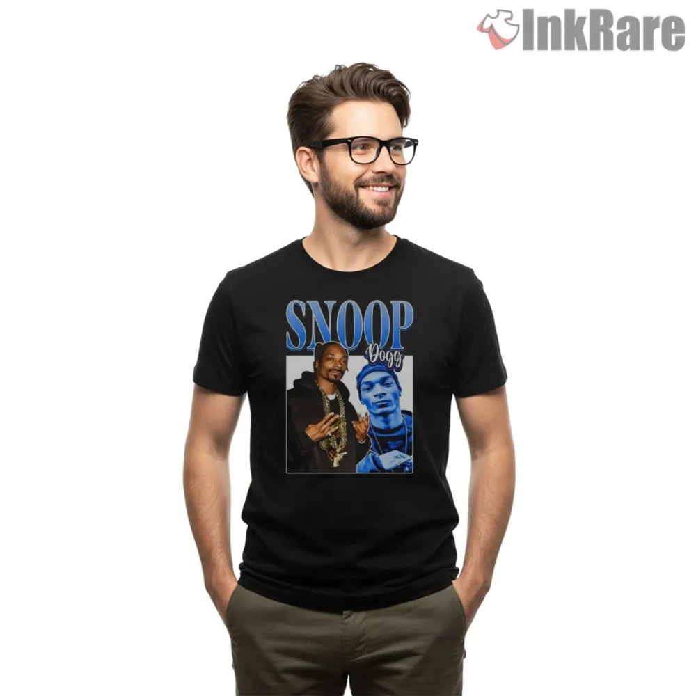 Snoop Dogg Vintage 90s Double Portrait Shirt on black short sleeve shirt for men graphic tee