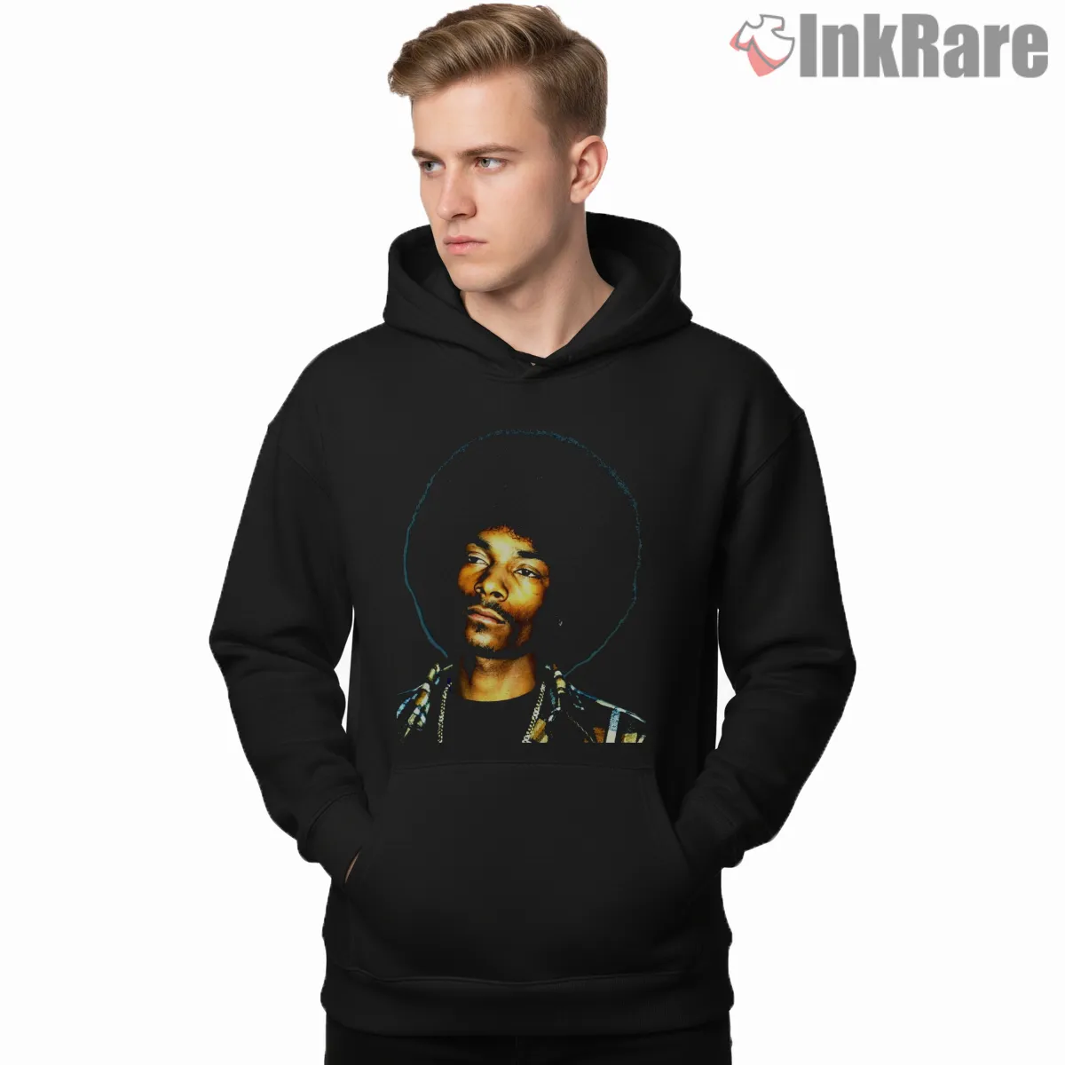 Snoop Dogg Vintage Afro Portrait Shirt on black hoodie for men graphic tee