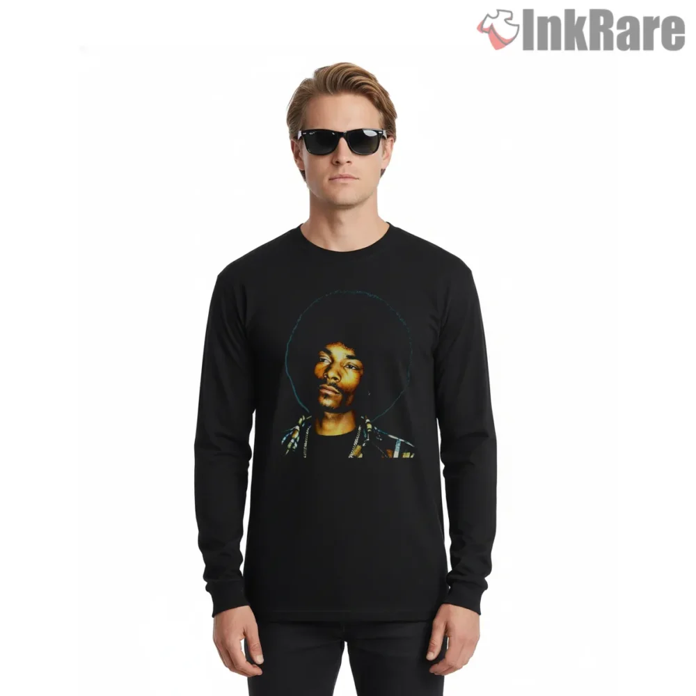 Snoop Dogg Vintage Afro Portrait Shirt on black long sleeve shirt for men graphic tee