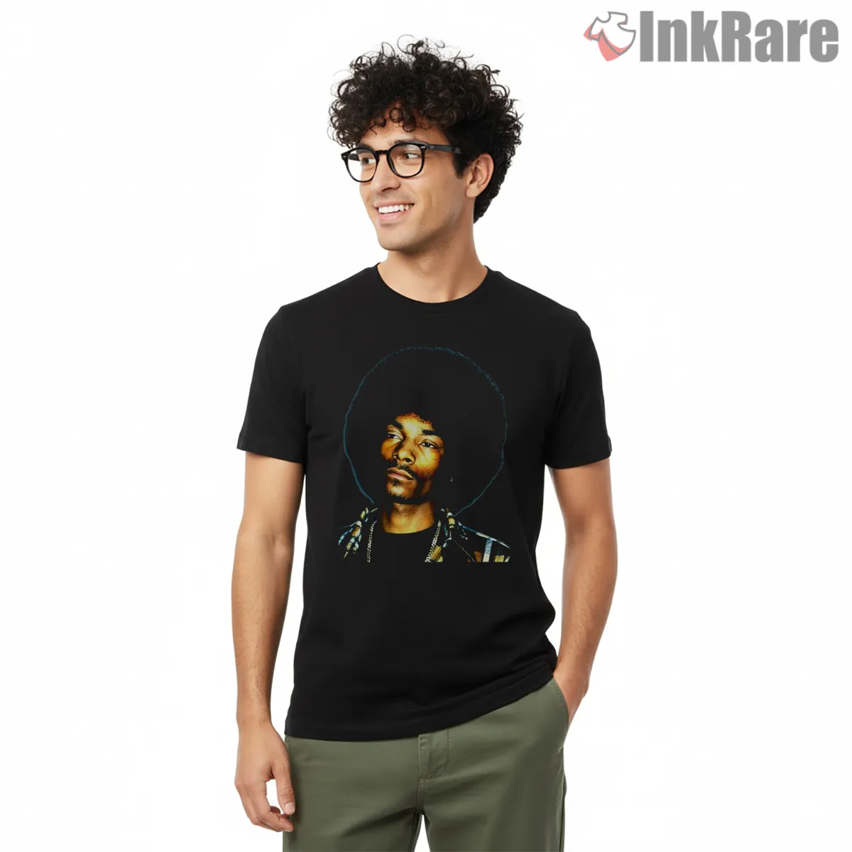 Snoop Dogg Vintage Afro Portrait Short Sleeve Black Snoop Dogg Vintage Afro Portrait Shirt on black short sleeve shirt for men graphic tee