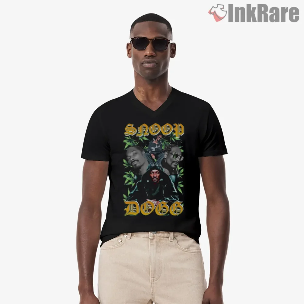 Snoop Dogg West Coast Legend Collage Shirt on black v-neck shirt for men graphic tee