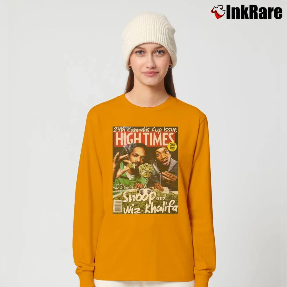 Women’s Snoop Dogg Wiz Khalifa Weed Ganja Sativa Indica Long-Sleeve Top in orange | Sleek, Versatile, All-Season