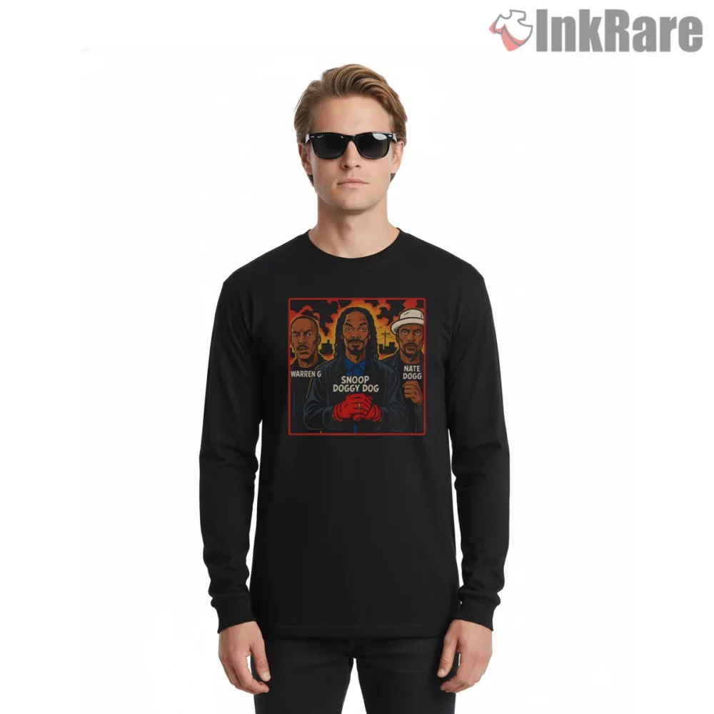 Snoop Doggy Dogg Two One Three Cartoon Shirt on black long sleeve shirt for men graphic tee