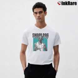 Men’s snoop doggy dogg west coast rap legend V-Neck Tee in white | Sharp, Breathable, Everyday Staple