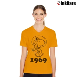 Women’s Snoopy 1969 V-Neck Tee in orange | Chic Neckline, Soft Texture