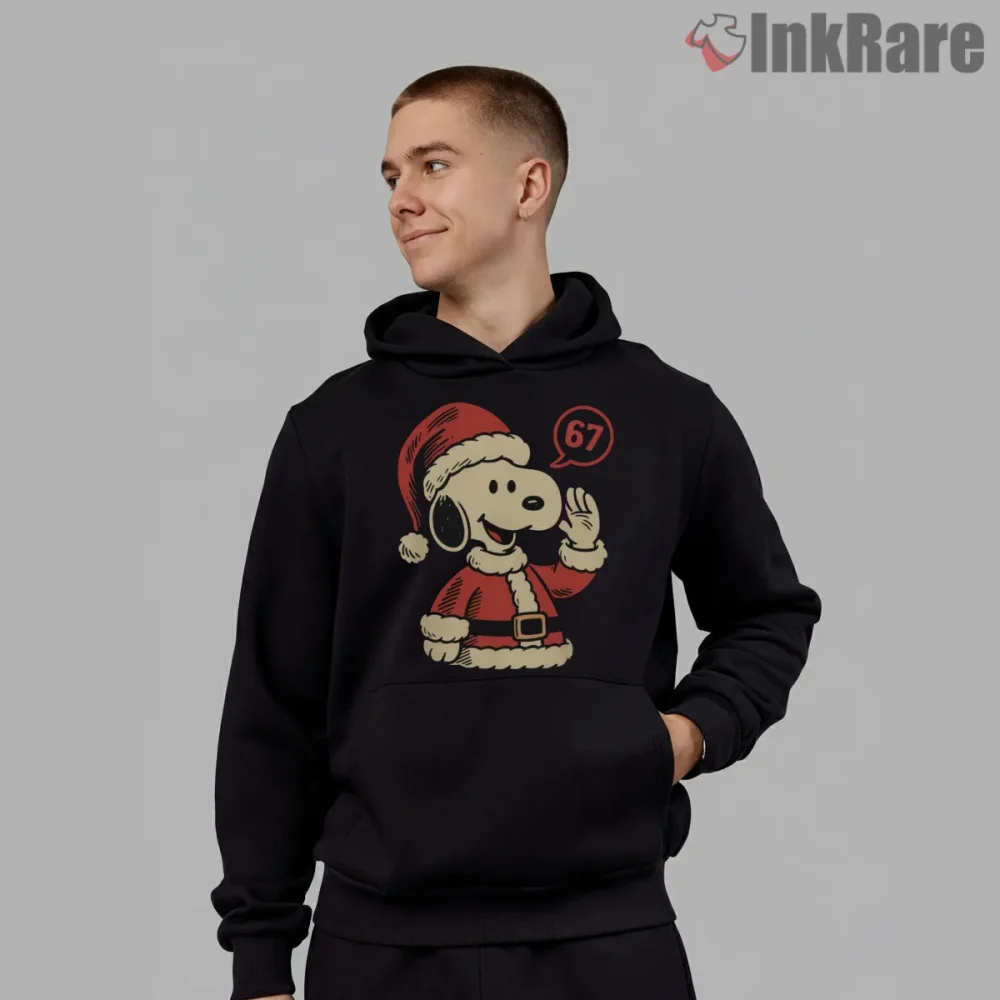 Snoopy 67 Santa Vintage Holiday Shirt on black hoodie for men graphic tee