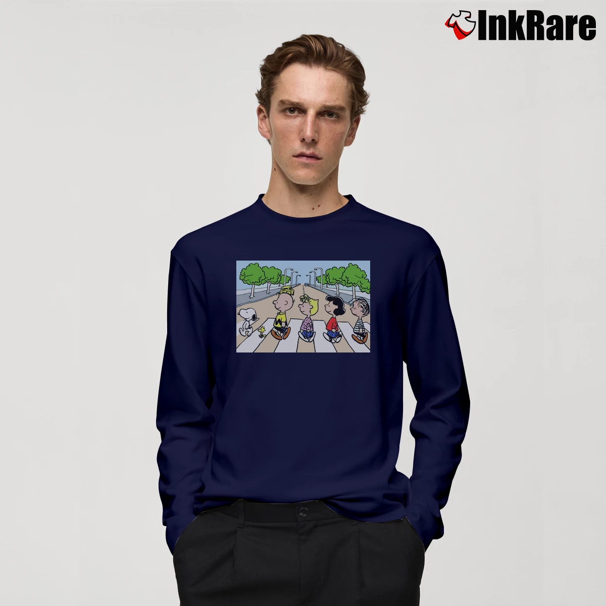 Snoopy Abbey Road Parody Men’s Long-Sleeve Tee in navy – Versatile Layering Men’s Snoopy Abbey Road Parody Long-Sleeve Shirt in navy | Sleek, Lightweight, Year-Round Wear