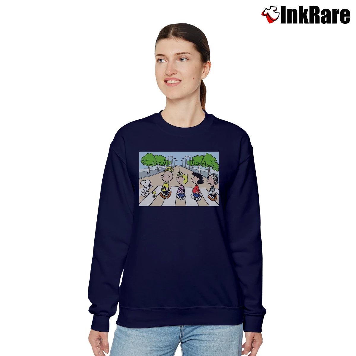 Snoopy Abbey Road Parody Women’s Relaxed Sweatshirt in navy – Cozy Casual Women’s Snoopy Abbey Road Parody Relaxed Sweatshirt in navy | Soft, Laid-Back Vibe