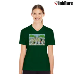Women’s Snoopy Abbey Road Parody V-Neck Tee in forest green | Chic Neckline, Soft Texture
