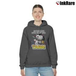 Women’s Snoopy After God Made Me He Said Tada Cozy Hoodie in charcoal | Warm, Structured, Stylish