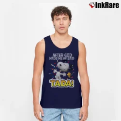 Men’s Snoopy After God Made Me He Said Tada Tank Top in navy | Breathable, Active-Friendly Design