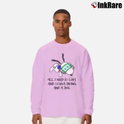 Men’s Snoopy All I Need Is Love And Scuba Diving And A Dog Long-Sleeve Shirt in light pink | Sleek, Lightweight, Year-Round Wear