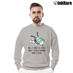 Men’s Snoopy All I Need Is Love And Scuba Diving And A Dog Crewneck Sweatshirt in sport grey | Cozy Fabric, Clean Style