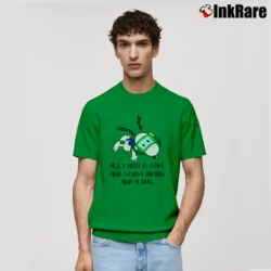 Men’s Snoopy All I Need Is Love And Scuba Diving And A Dog Classic T-Shirt in irish green | Soft, Breathable Everyday Wear