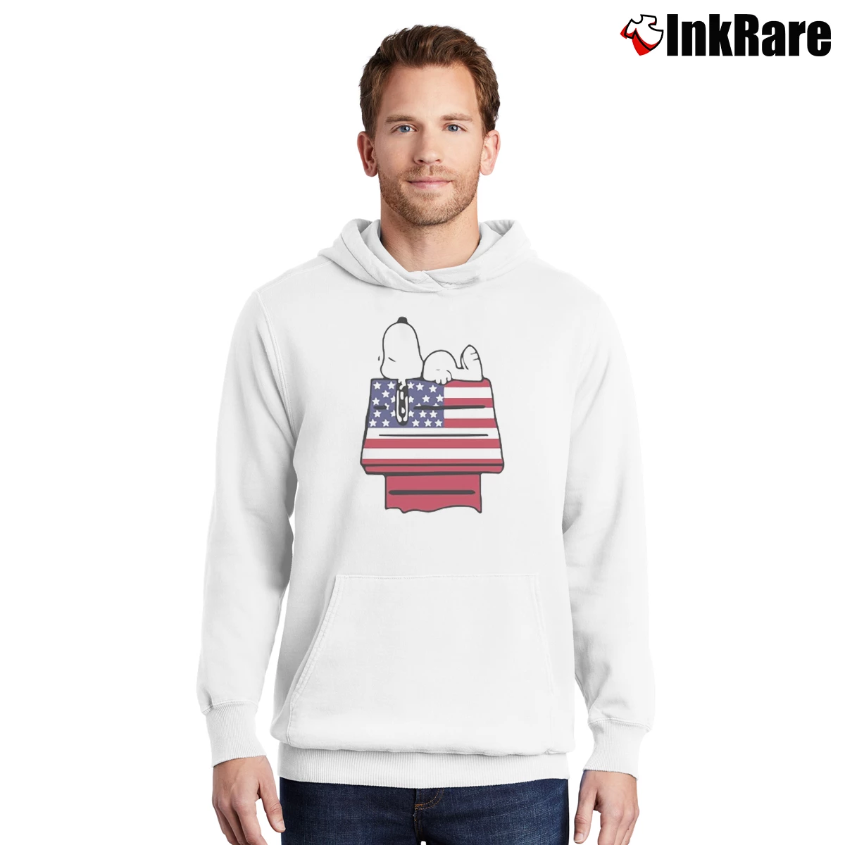 Snoopy American 4th July Independence Day Men’s Pullover Hoodie in white – Ultimate Warmth Men’s Snoopy American 4th July Independence Day Pullover Hoodie in white | Cozy, Durable, Modern Fit