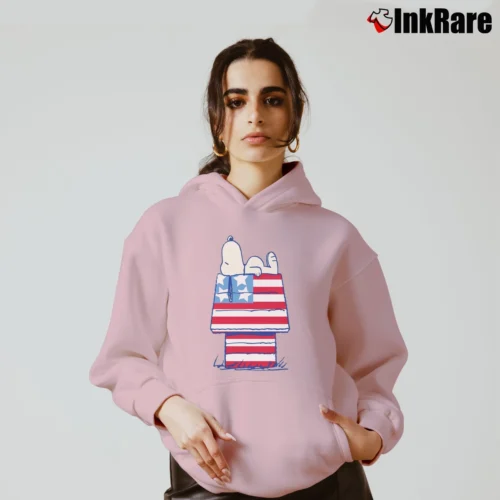 Women’s Snoopy American Flag House Cozy Hoodie in light pink | Warm, Structured, Stylish