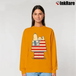 Women’s Snoopy American Flag House Relaxed Sweatshirt in orange | Soft, Laid-Back Vibe