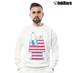 Men’s Snoopy American Flag House Crewneck Sweatshirt in white | Cozy Fabric, Clean Style